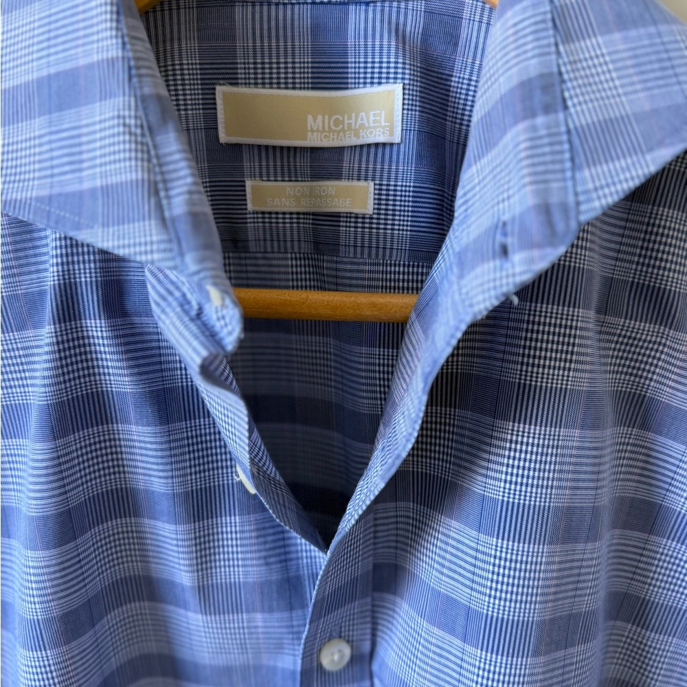 Michael Kors‎ Non-Iron Blue Plaid Dress Shirt | 16.5 / 32-33 | Excellent - Picture 4 of 5